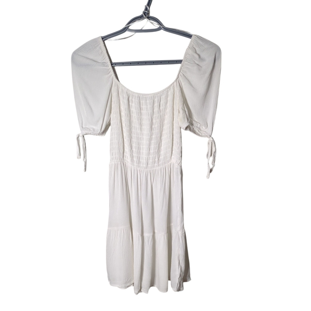 Bluenotes White Puff Sleeve‎ Mini Dress Smocked Size Small